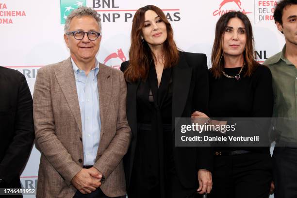 Paolo Del Brocco, Monica Bellucci and Eleonora Pratelli attend a photocall for the movie "Maria Callas: Lettere E Memorie" during the 18th Rome Film...