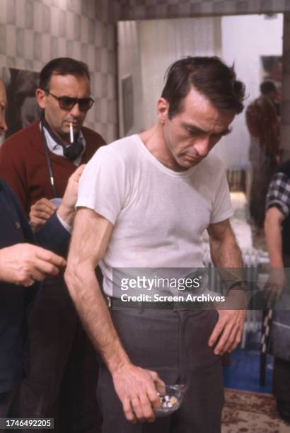 Montgomery Clift behind the scenes on film set in 1966 shortly before his death.