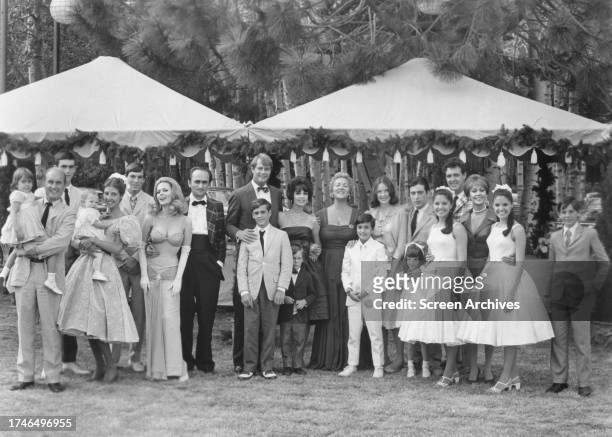 Al Pacino, Diane Keaton, John Cazale, Talia Shire, Robert Duvall, Mariana Hill, Julie Gregg and Troy Donohue pose for Corleone family portrait from...