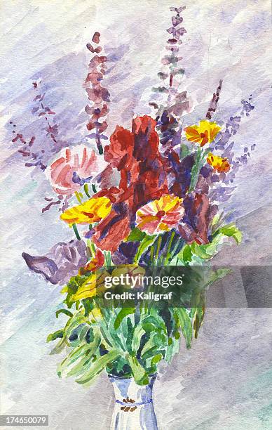 bouquet-aquarell - blumenstrauss vase stock-grafiken, -clipart, -cartoons und -symbole