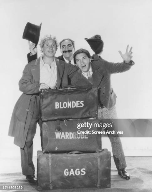 The Marx Brothers Groucho Marx, Harpo Marx and Chico Marx pose for MGM publicity portrait circa 1940.