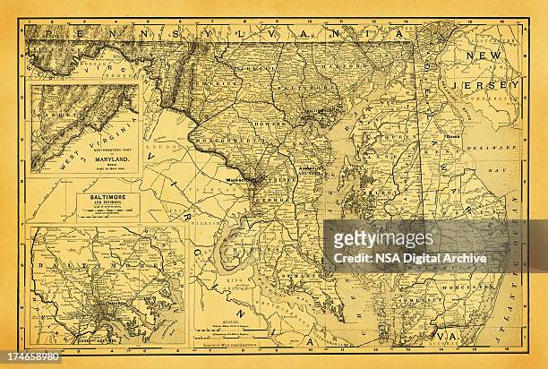 usa maps and illustrations | states of dc, maryland, delaware - history stock illustrations