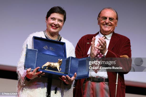 Isabella Rossellini and Renzo Arbore attend a Lifetime Achievement Award Ceremony during the 18th Rome Film Festival at Auditorium Parco Della Musica...