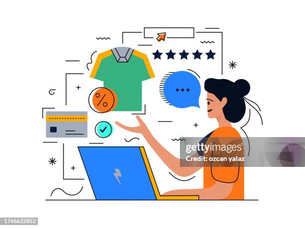 e-commerce concept.online shopping. internet market, mobile application, shopping. illustration. online shopping. - woman supermarket stock illustrations
