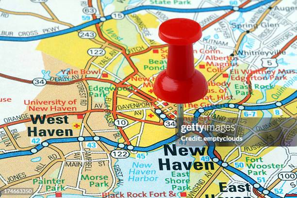new haven, connecticut on a map. - new haven connecticut stock pictures, royalty-free photos & images