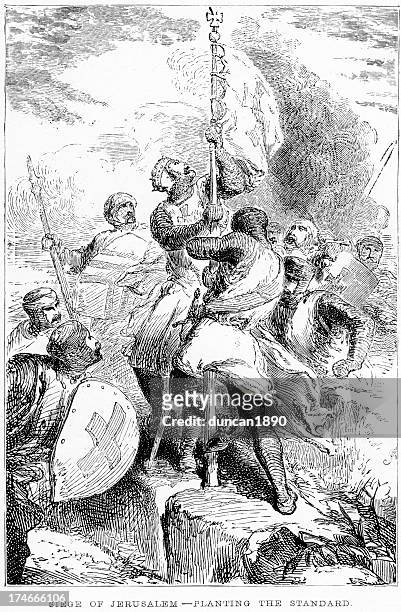 siege of jerusalem the first crusade - hoisted stock illustrations