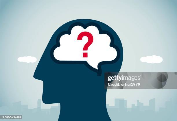 question marks appear in the brain - determination face stock illustrations