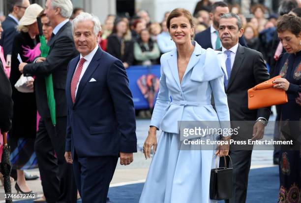 George Donald Johnston III and Nuria March on their arrival at the 'Princess of Asturias Awards 2023' ceremony on October 20 in Oviedo, Spain.