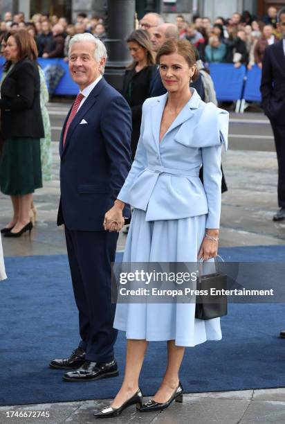 George Donald Johnston III and Nuria March on their arrival at the 'Princess of Asturias Awards 2023' ceremony on October 20 in Oviedo, Spain.