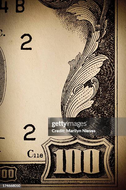 one hundred dollar money scroll - american one hundred dollar bill stockfoto's en -beelden