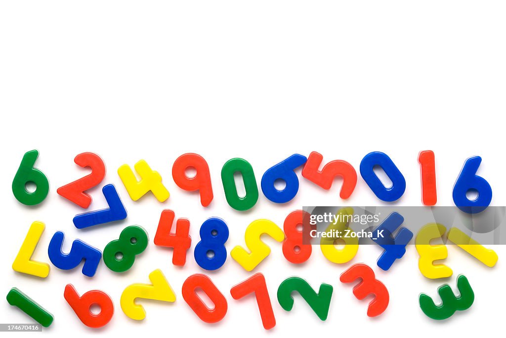 Colorful magnetic numbers on white background