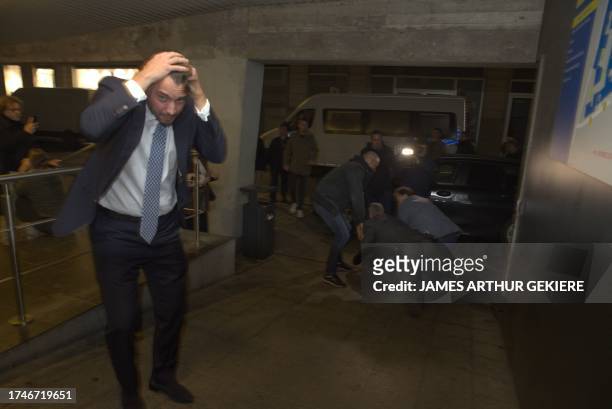 Dutch politician Thierry Baudet pictured after being attacked during a lecture by Dutch politician Baudet organized by the Gent chapter of...