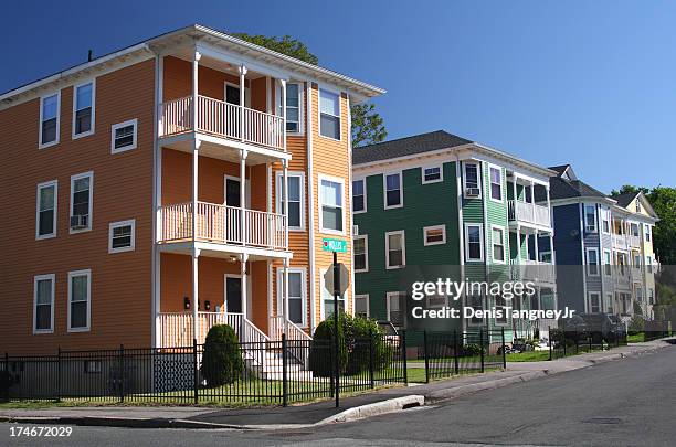 triple-decker homes - worcester massachusetts stock pictures, royalty-free photos & images