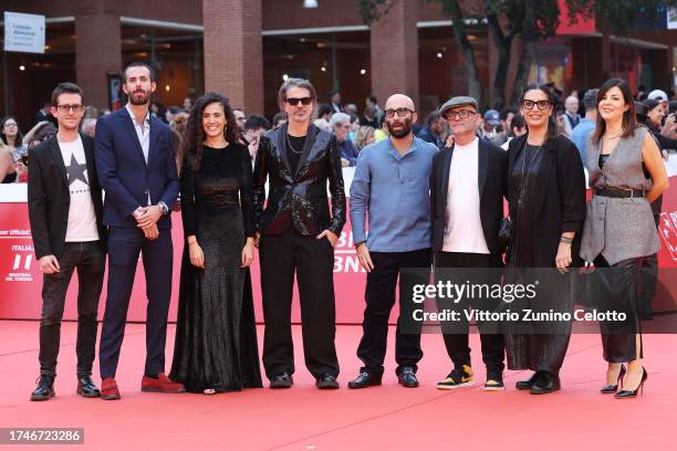 Verdiana Vitti, Rodrigo D'Erasmo, Giorgio Testi, Daniele Parascandolo, a guest and Rossella Rizzi attend a red carpet for the movie "Negramaro - Back...