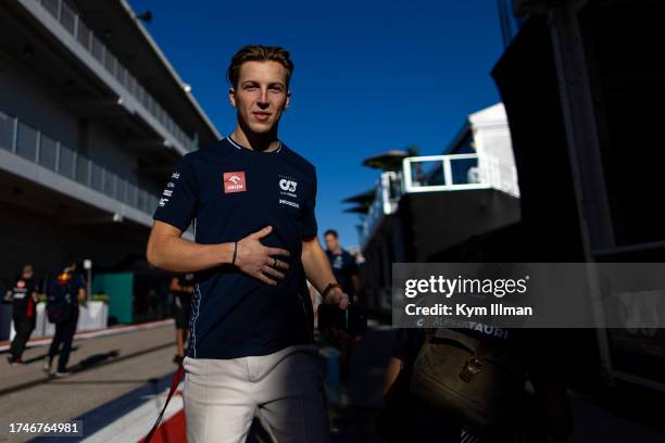 Liam Lawson of New Zealand and Scuderia AlphaTauri looks on from the paddock during practice and qualifying ahead of the F1 Grand Prix of United...