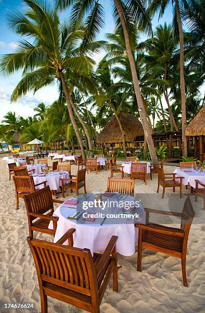 beach restaurant in fiji - fiji stock pictures, royalty-free photos & images