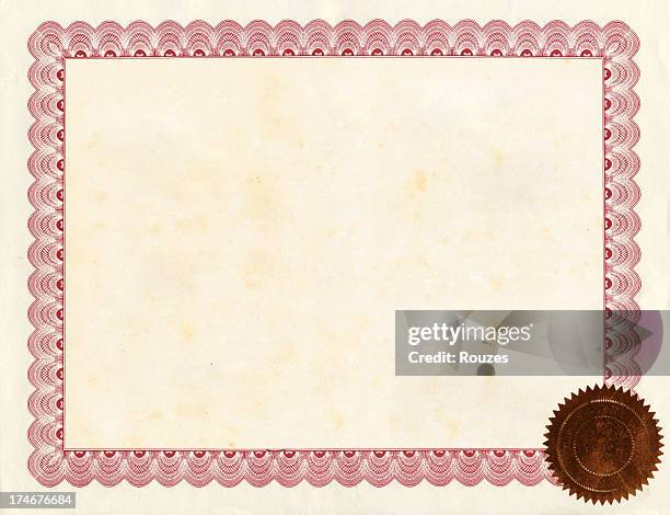 a blank certificate with a border and seal - certifikat bildbanksfoton och bilder