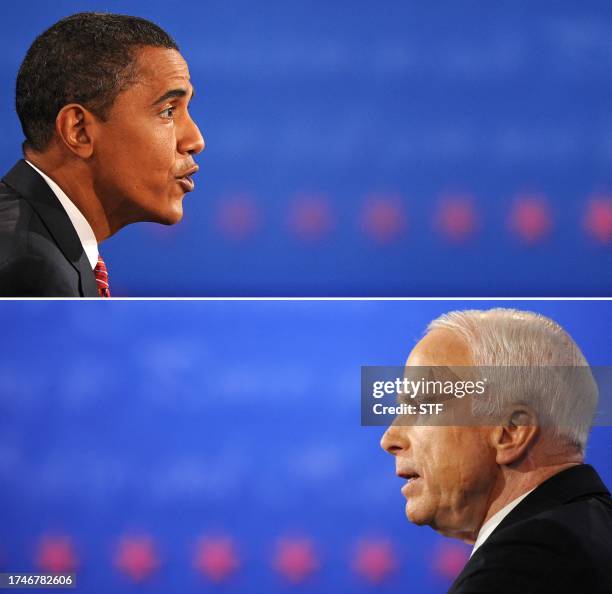 Combo shows Democrat Barack Obama and Republican John McCain speaking during their third and final presidential debate at Hofstra University on...
