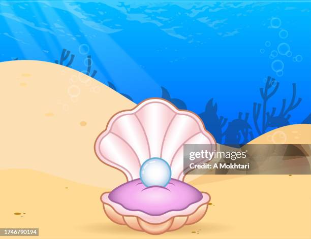shell with pearl. - oyster pearl stock illustrations