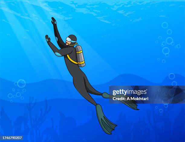 professional diver. - holding breath stock illustrations