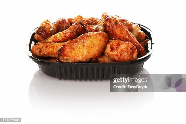 plastic container with take away chicken wings - wings stock pictures, royalty-free photos & images