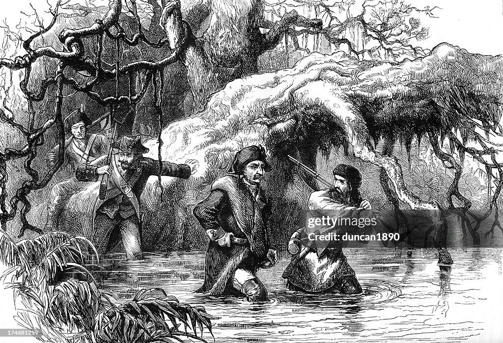 George Rogers Clark and his soldiers crossing the Wabash