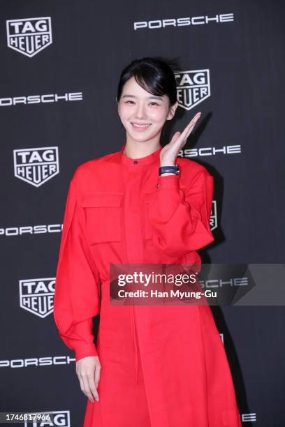 South Korean actress Park Gyu-Young is seen at the TAG Heuer 'Carrera Chronosprint X Porsche' special edition launch photocall on October 20, 2023 in...