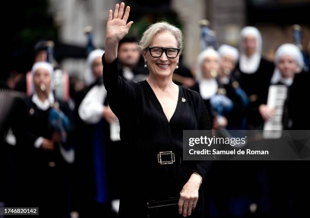 Meryl Streep arrives at the "Princesa de Asturias" Awards at Teatro Campoamor on October 20, 2023 in Asturias, Spain.