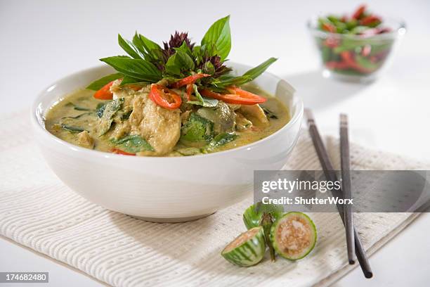 modernes thailändisches grünes curry - currypulver stock-fotos und bilder