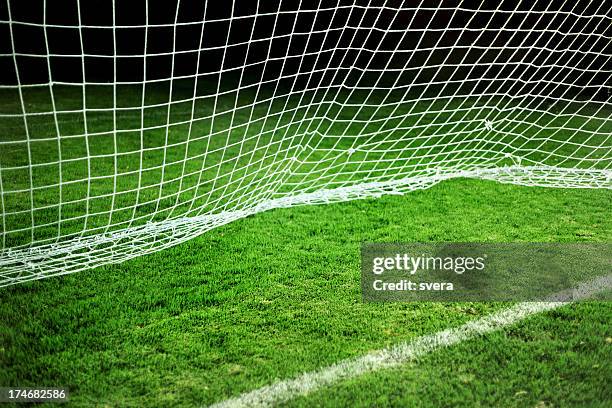 soccer goal line.xxxl - night at the net stockfoto's en -beelden