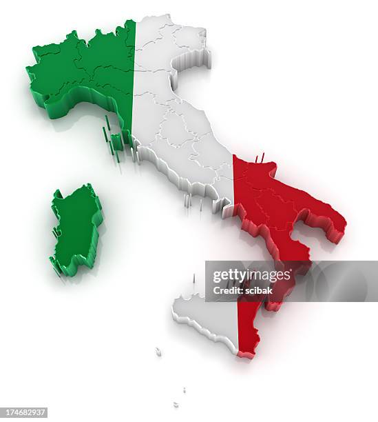 3d picture of italy colored like the italian flag - karta italien bildbanksfoton och bilder