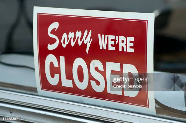 red sign in window stating sorry we're closed - im sorry stock pictures, royalty-free photos & images