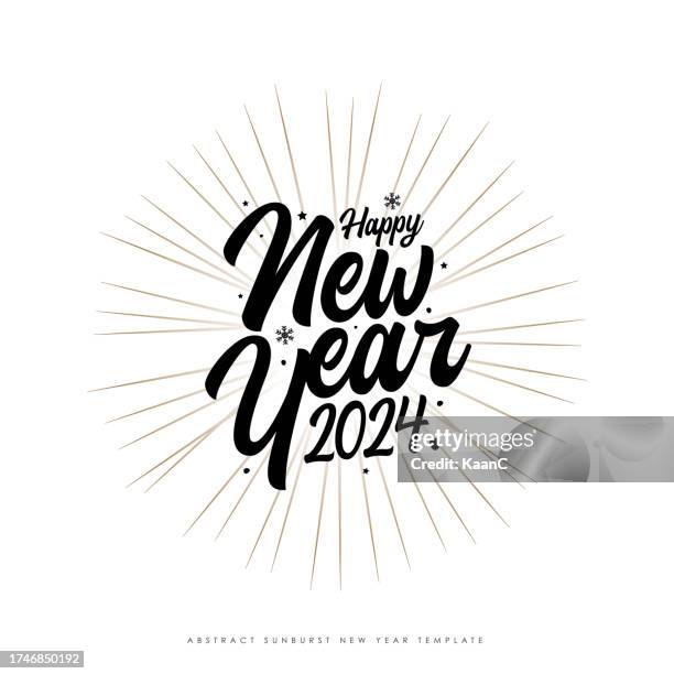 2024. frohes neues jahr 2024 sunburst-vorlage. abstrakte weihnachtsvektor-illustration. alles gute zu den feiertagen design für grußkarte, abzeichen, einladung, kalender usw. vektor stock-illustration - new years eve stock-grafiken, -clipart, -cartoons und -symbole