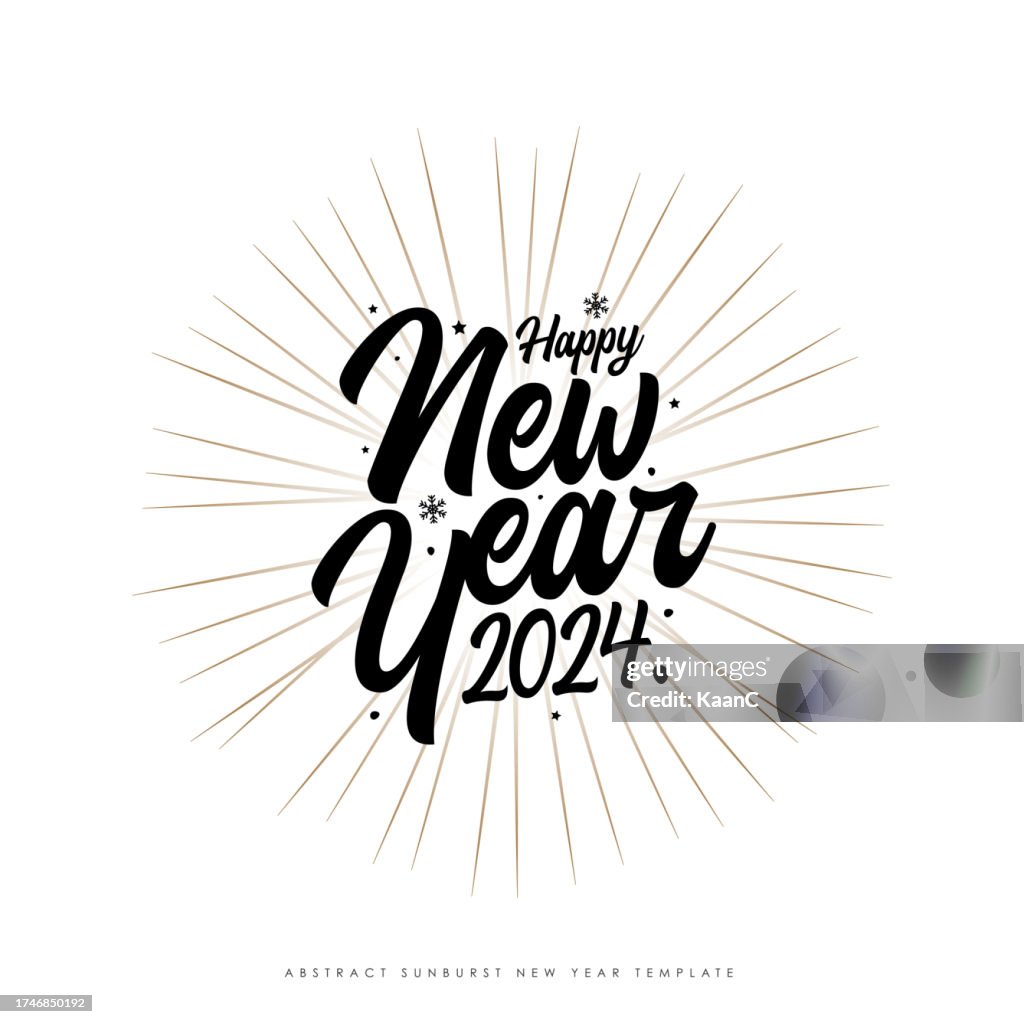 2024. Felice anno nuovo 2024 modello a raggiera. Illustrazione vettoriale astratta di Natale. Design di buone feste per biglietto di auguri, badge, invito, calendario, ecc. vettoriale - illustrazioni stock