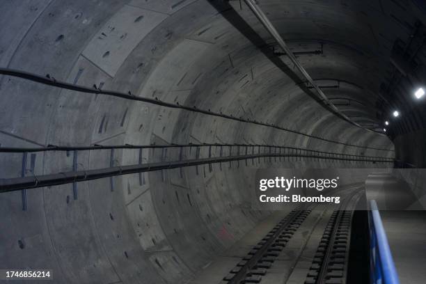 Train tunnel at the Tokyo/Arts District station in Los Angeles, California, US, on Tuesday, Oct. 17, 2023. A new downtown connector is a milestone in...