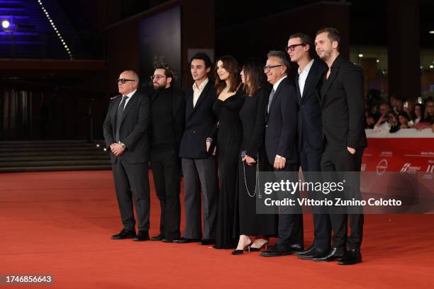 Riccardo Neri, a guest, Samy Boudiaf, Monica Bellucci, Eleonora Pratelli, Paolo Del Brocco, a guest and Yannis Dimolitsas attend a red carpet for the...