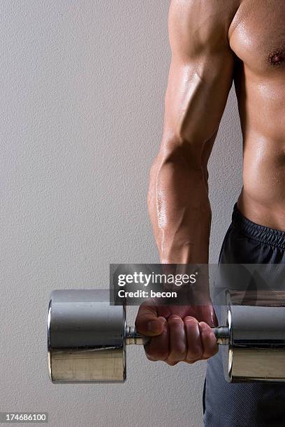 homme de musculation et haltères - musculation des biceps photos et images de collection