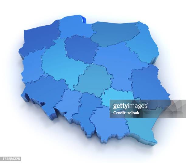 poland map with provinces - poland map stock pictures, royalty-free photos & images