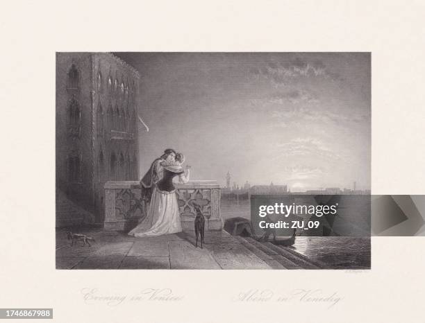 evening in venice, von englischer schule, stahlstich, veröffentlicht um 1860 - adriatic sea stock-grafiken, -clipart, -cartoons und -symbole