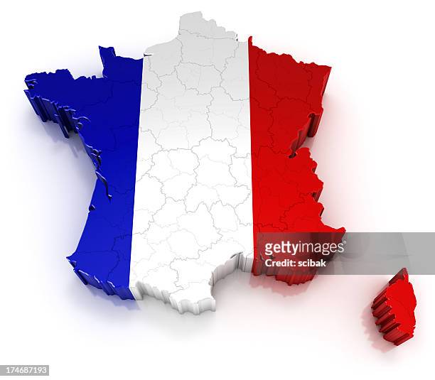 france map with flag - 3d french stock pictures, royalty-free photos & images