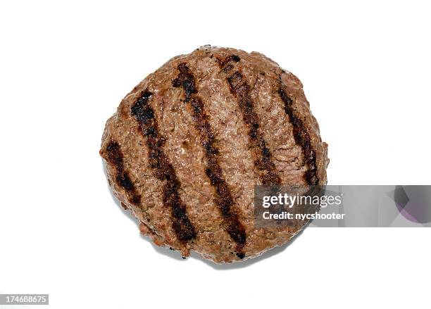 grilled hamburger patty isloated - overhead objects stock pictures, royalty-free photos & images