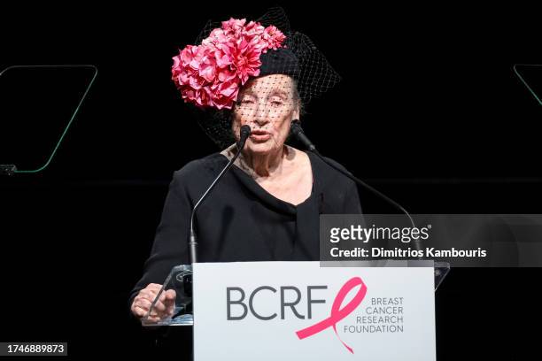 Roz Goldstein speaks onstage during the Breast Cancer Research Foundation New York Symposium & Awards Luncheon at New York Hilton on October 20, 2023...