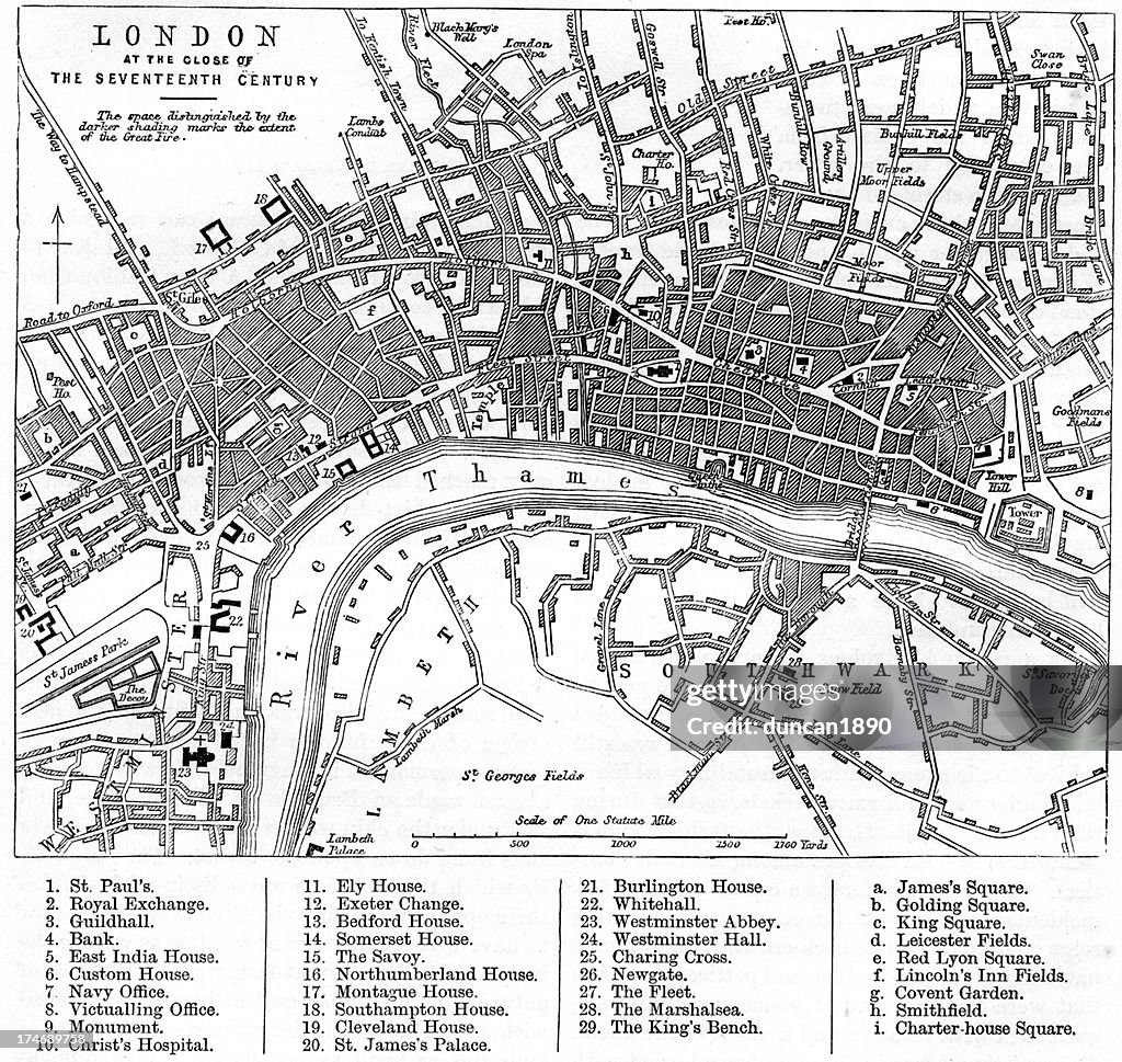 Map of London in the 17th Century