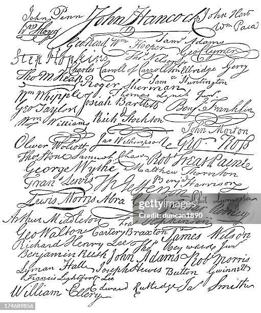 unabhängigkeitserklärung signatures - benjamin franklin stock-grafiken, -clipart, -cartoons und -symbole