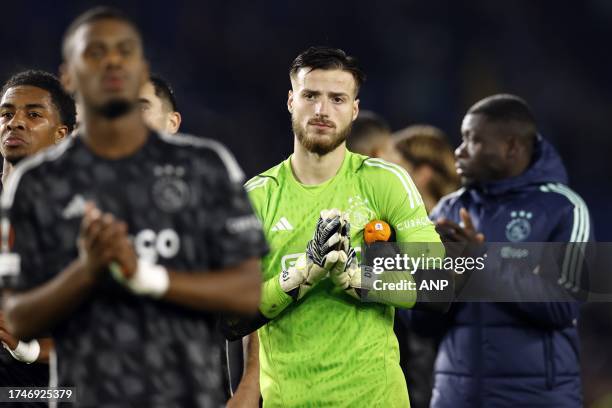 Ajax goalkeeper Diant Ramaj disappointment after the UEFA Europa League match in group B between Brighton & Hove Albion FC and Ajax Amsterdam at the...