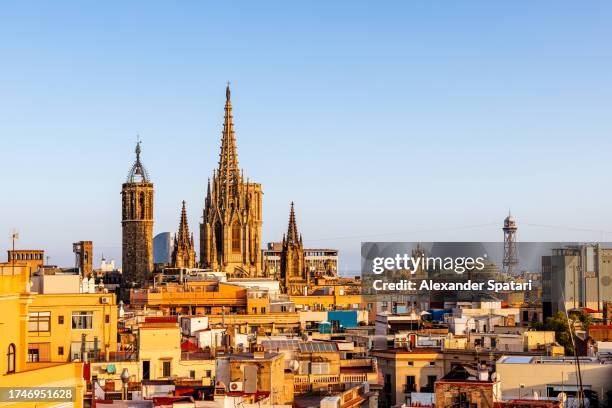 barcelona cathedral on a sunny day with clear blue sky, catalonia, spain - barcelona cathedral stock pictures, royalty-free photos & images