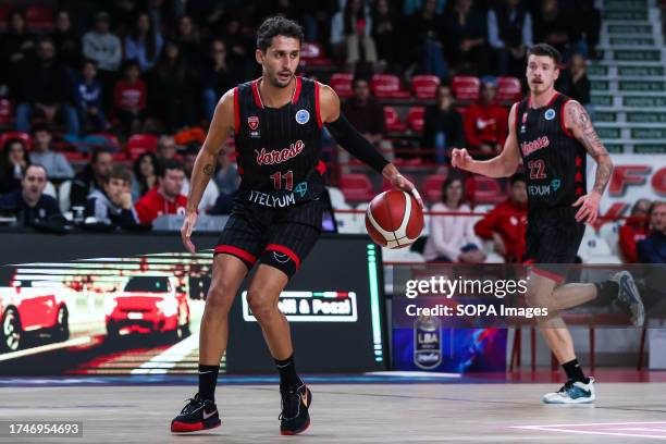 Davide Moretti of Itelyum Varese seen in action during FIBA Europe Cup 2023/24 Regular Season Group I game between Itelyum Varese and BG Gottingen at...