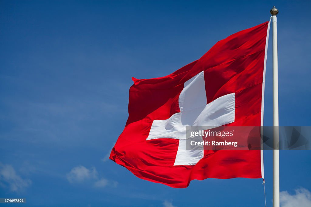 Switzerland's national flag flying