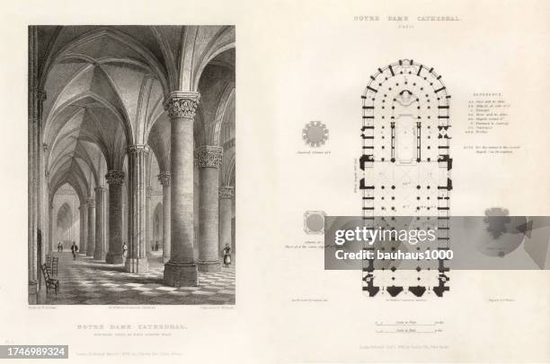 ilustraciones, imágenes clip art, dibujos animados e iconos de stock de catedral francesa, catedral de notre dame, francia, grabado francés antiguo, 1837 - notre dame