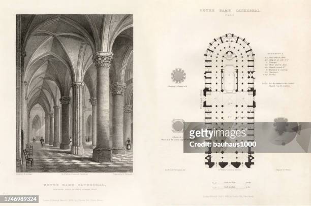 french cathedral, notre dame cathedral, france, antique french engraving, 1837 - spire stock illustrations